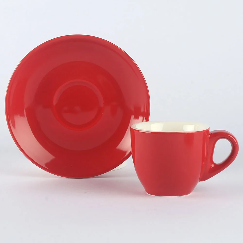 65ml Ceramic Porcelain Red Color Glazed Expresso Coffee Cup Mug with Saucer Sets
