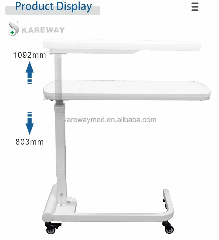 Hospital Style Heavy Duty Steel Frame Multi-purpose Standard Over Bed Table For Hospital