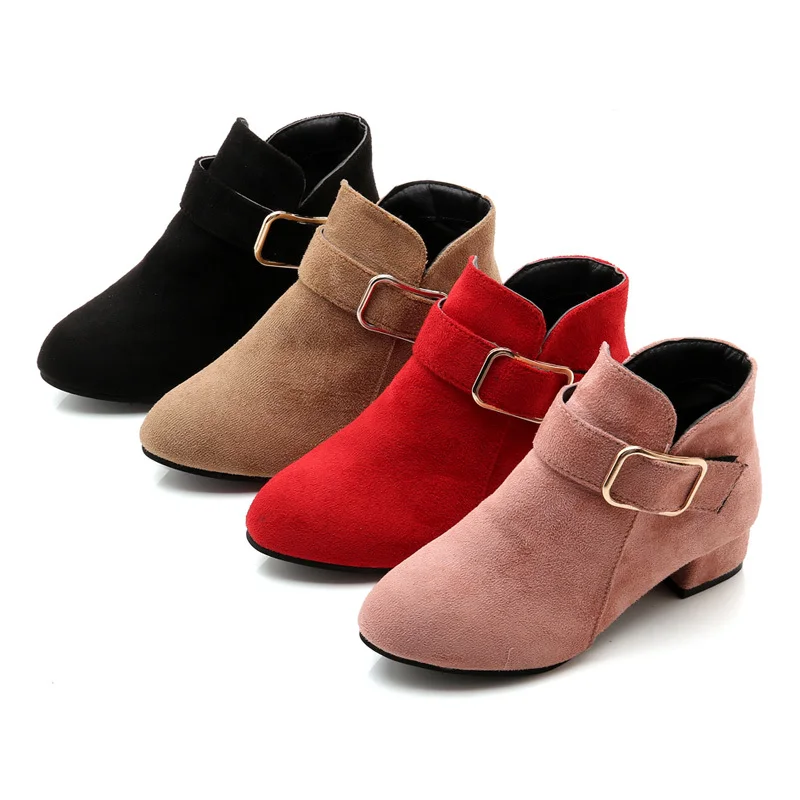 Vintage footwear for kids rubber sole round toe leather suede zipper girl versatile ankle boots comfortable stylish shoes
