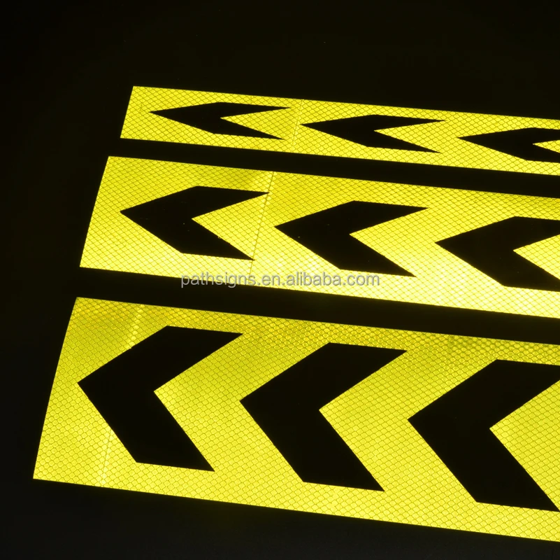 Lasted Design Retro Reflective PET Fluorescent Yellow & Black Arrow Sticker for Truck Rear Trailer Safety Warning Sign