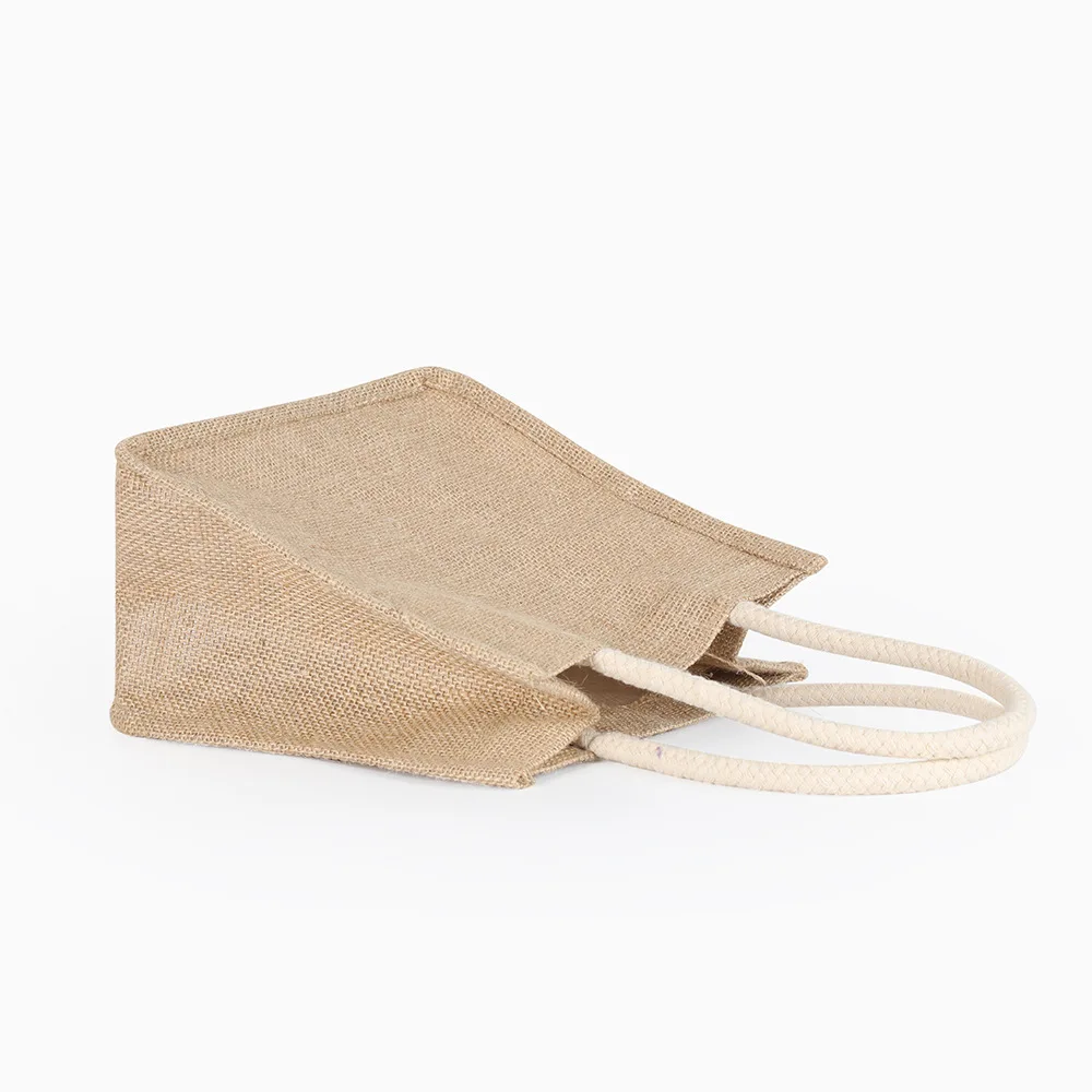 Natural environment-friendly jute beach tote black burlap bag with custom printed logo