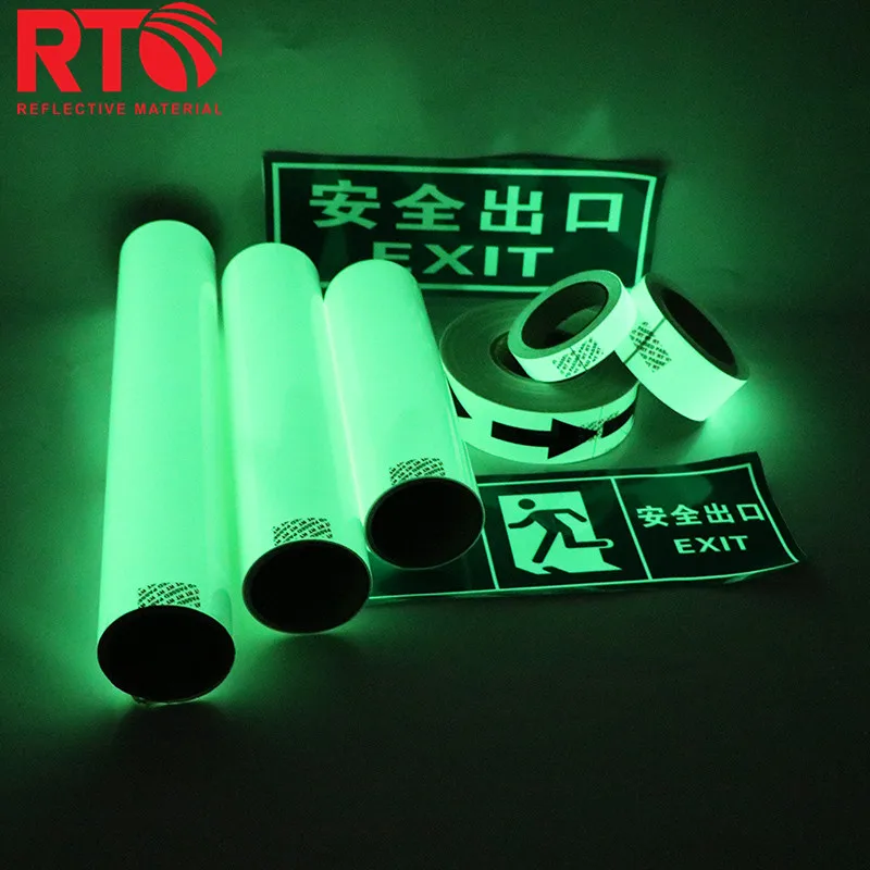 Digital Printing Photoluminescent Film Outdoor 5years Self Adhesive PVC Reflective Sheeting Glow In The Dark Sticker 4 Hour