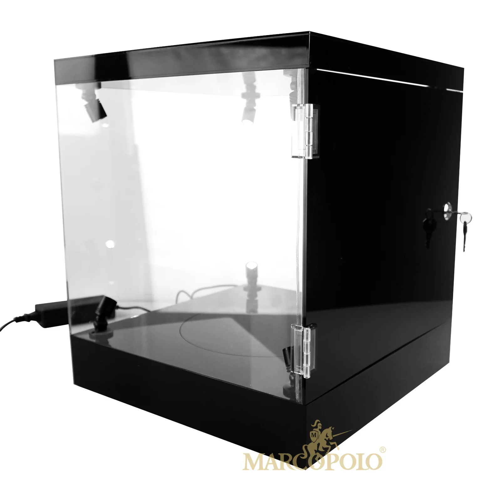 Factory Customized Style Acrylic Cosmetic/Perfume Display Case Automatic Rotating Base To Display Products With Light