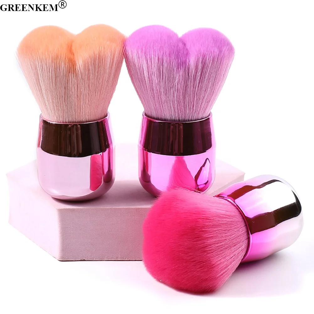 Private Label Nail Cleaning Brush Makeup Brush Metal Handle Soft Cosmetic Heart Shaped Nail Art Powder Dust Removal Brush