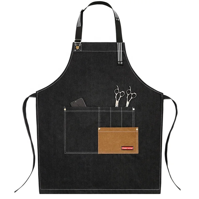 Korean version of fashionable denim apron, barista at milk tea shop, hairdresser at restaurant, drawing and printing