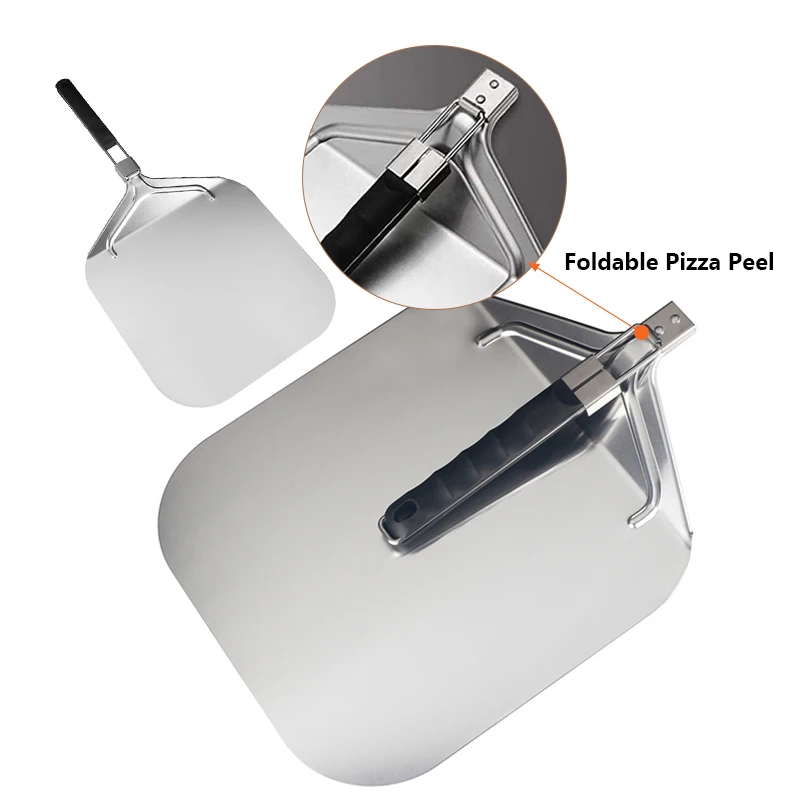 Aluminium Metal Pizza Paddle Slider  Foldable Wooden Handle Pizza Peel Spatula Set