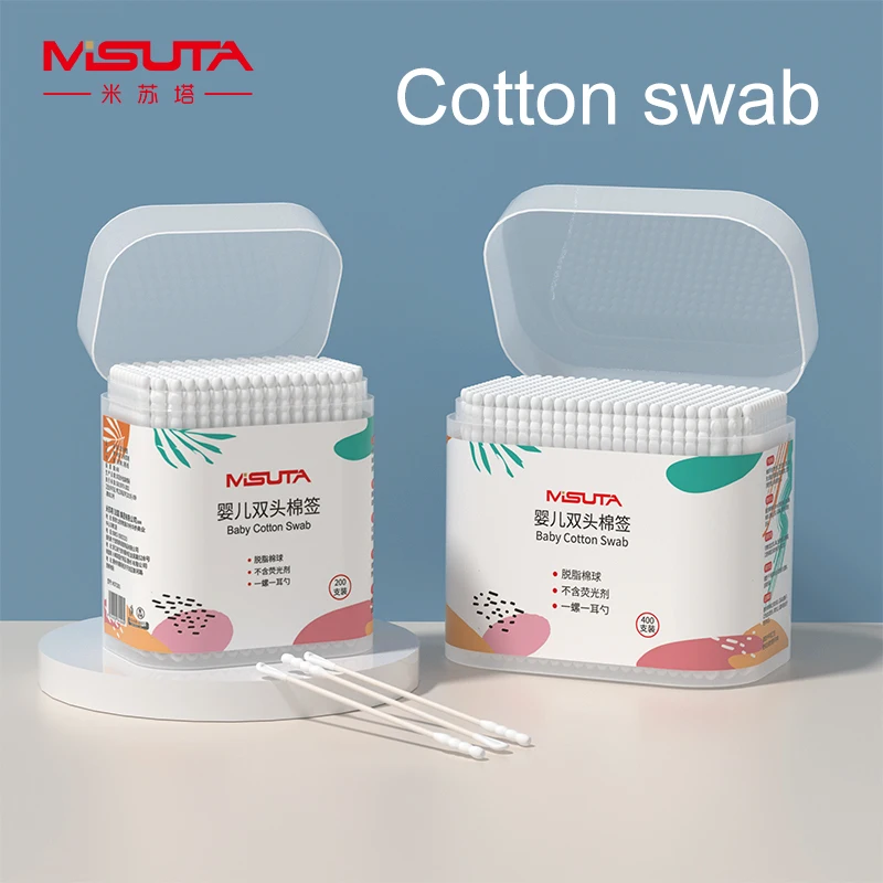 MISUTA Baby  Product Double Heads Ear Clean Cotton swabs Absorbent Cotton Paper Stick Makeup Cotton Buds Swabs 400pcs  200pcs