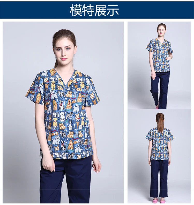 China Custom Summer Hospital medical scrubs nursing uniforms printed top and pants for unisex