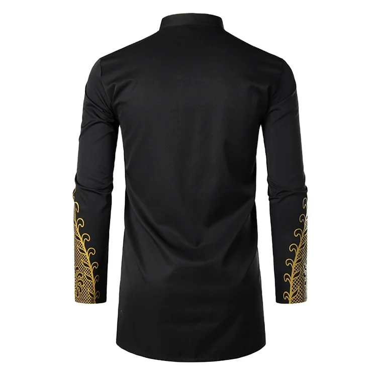 MXCHAN SJH2503 Hot Sale Men Cotton Polyester African Printing Long Sleeve Stand Collar Dashiki Shirt