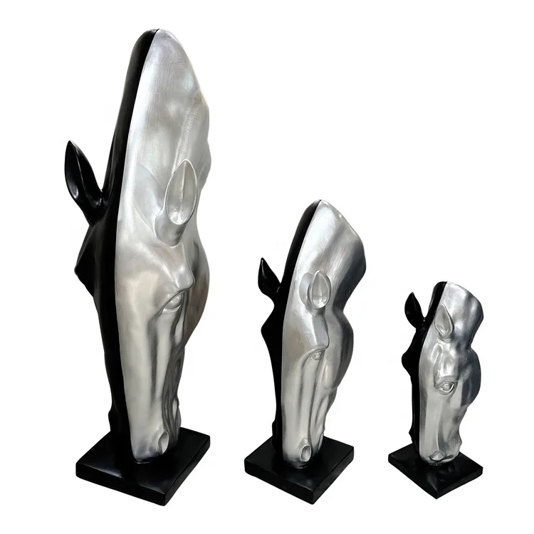 Large Indoor Bronze Horse Head Sculpture Statue Black and Silver Color for Home and Company
