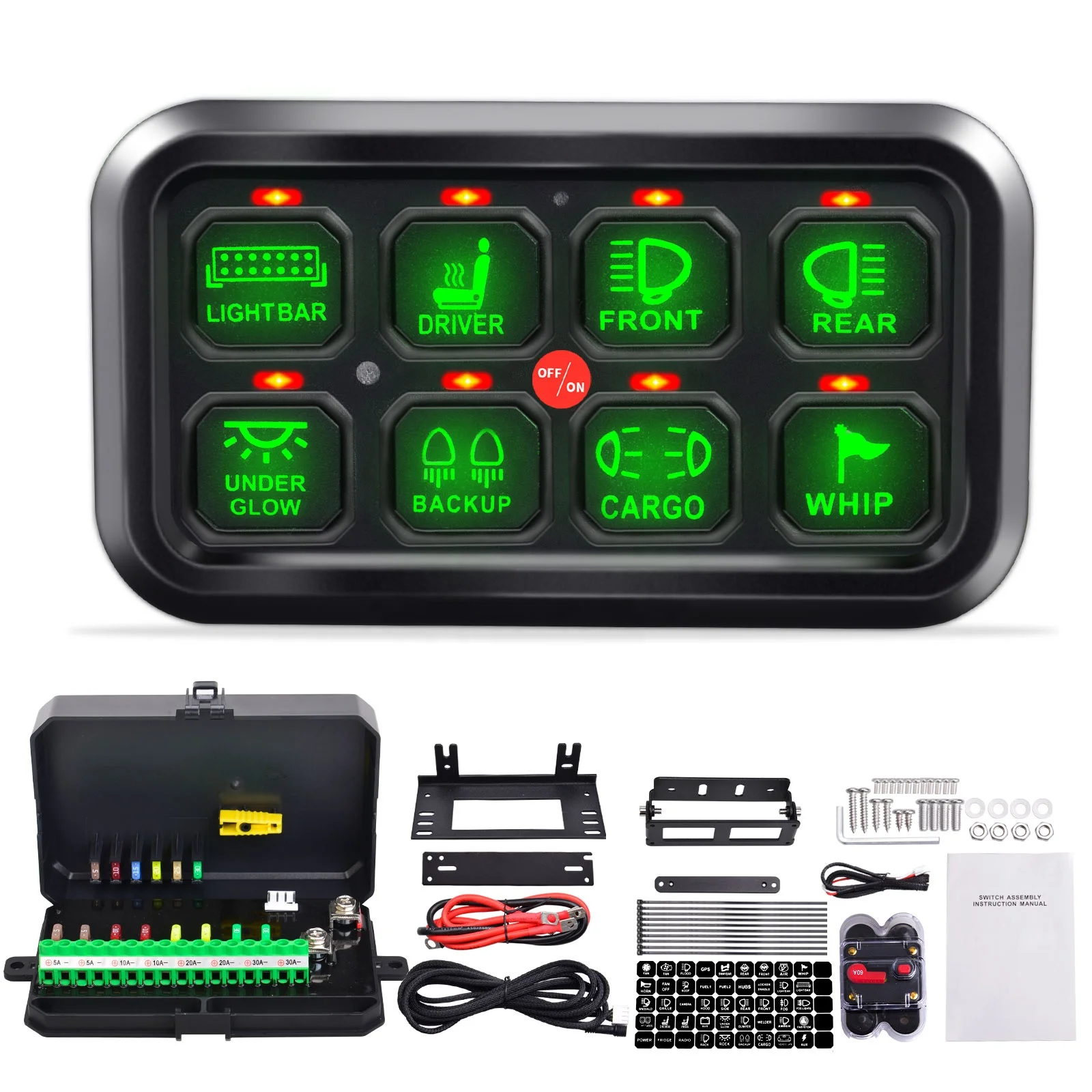 Universal 8 Gang Switch Panel Variable 7 Color Light Waterproof Circuit Control Relay System With Three Lighting Switching Modes