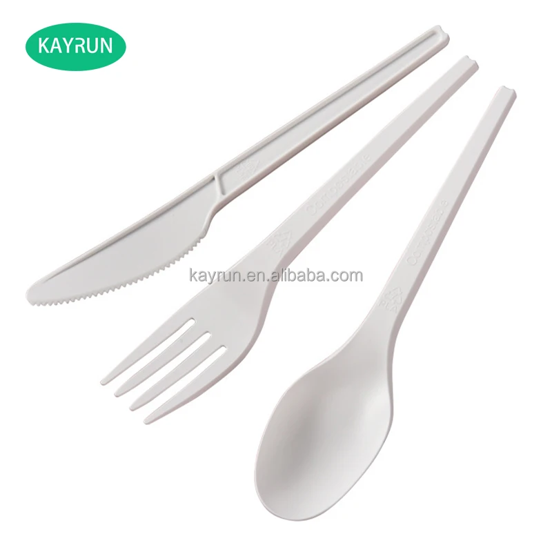 Eco friendly Biodegradable Corn starch cutlery PLA knife fork spoon  Disposable Tableware set