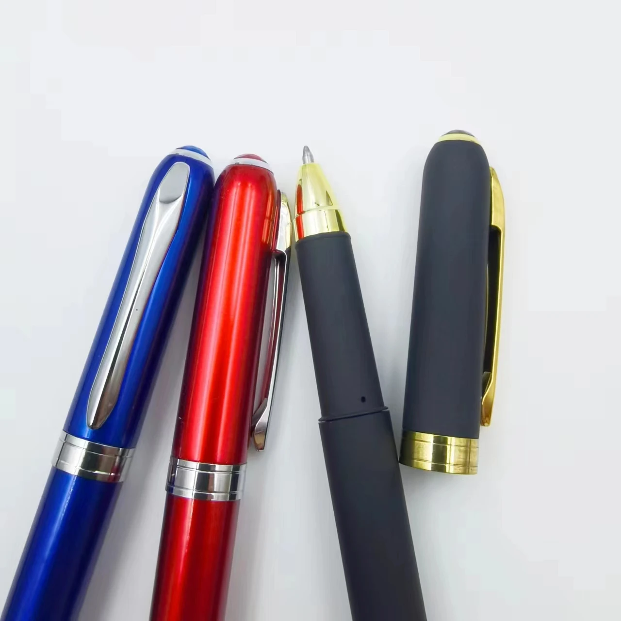 luxury high quality promotional metal clip gel pen weighted sring pen golden band pen with stylus