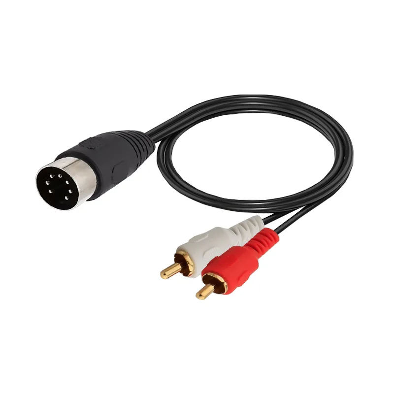 Midi Din 5 7 8 Pin Cable to Double Lotus 2RCA Jack Power Amplifier Audio Equipment Adapter For Stereo Home Theater