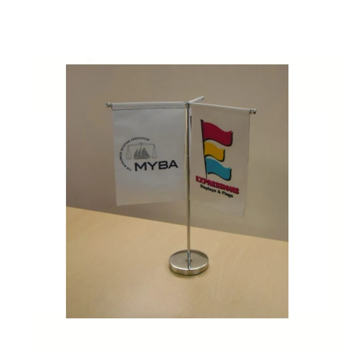 Custom Logo Design Single Double Side Mini Desk Flag With Metal Pole And Base Small Table Flag For Office