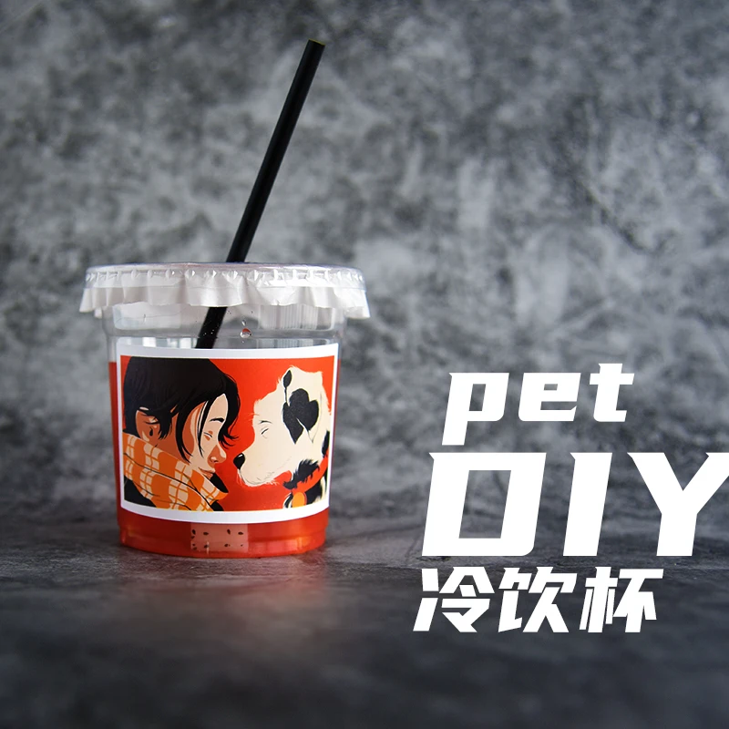 360ml 10oz pet disposable take away cold drink  juice ice cream coffee custom logo plastic cups with lids