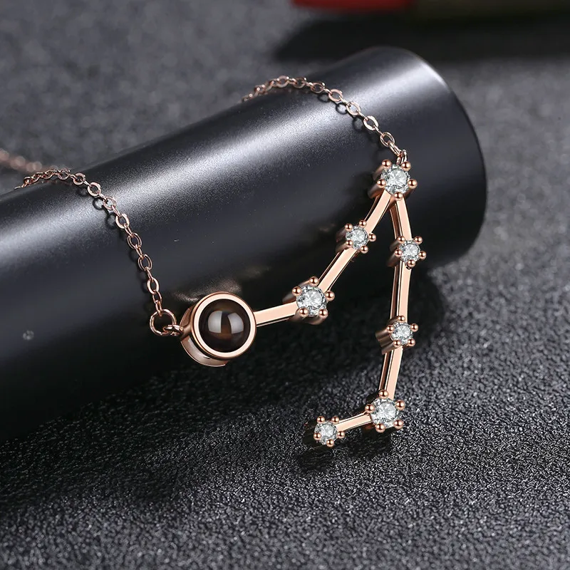 I Love You 100 Languages 925 Silver Necklace Astrology 12 Constellation Horoscope Sign Personalized Love Pendant Christmas Gift