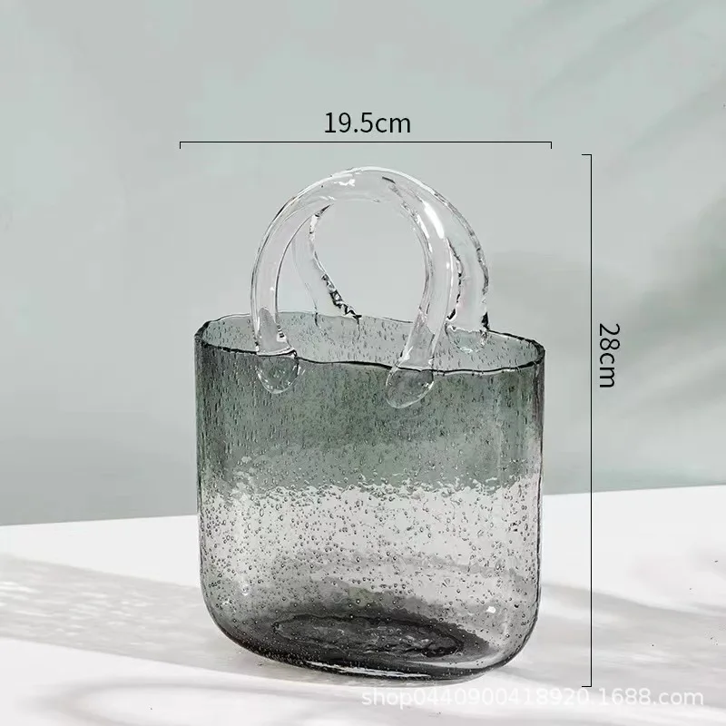 Unique Clear Glass Handbag vase or Fish Bowl with Handle for Home Decor
