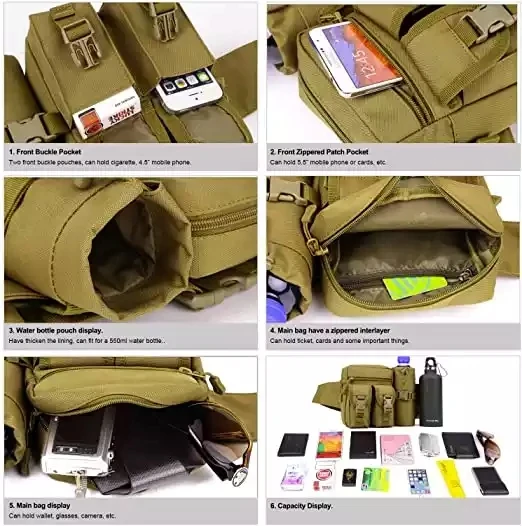Hot Sale Tactical Outdoors Walking Running Hiking Travel Waist Pack Bag with Water Bottle Pouch Fanny Bag Bumbag