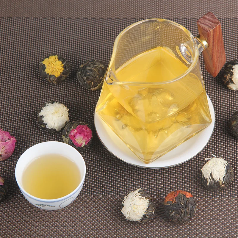 Beautiful flower tea puer flower dragon pearls with different flowers puer tea ball yunnan puerh cha