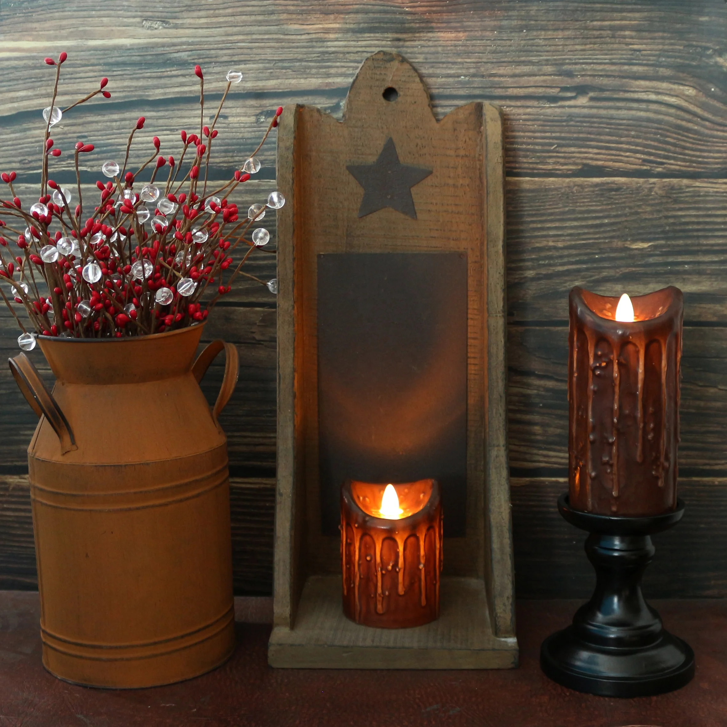 Real Wax Hand Dipped Battery Operated LED Pillar Candles with Timer and Remote Control, Primitives Rustic Flickering Lights