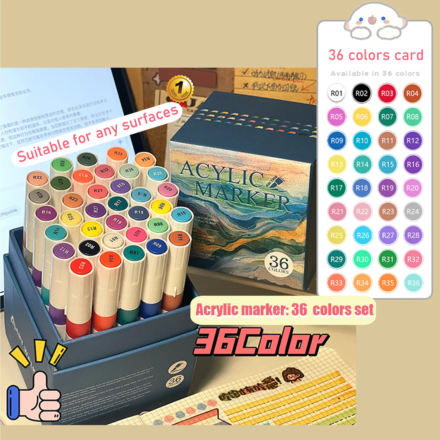 wholesale stationery material art color pen set waterproof long lasting bright color soft brush acrylic marker to write on glass