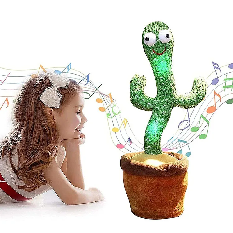 wholesale led usb recargable charging plush voice talking cactus toy dancing120 songs