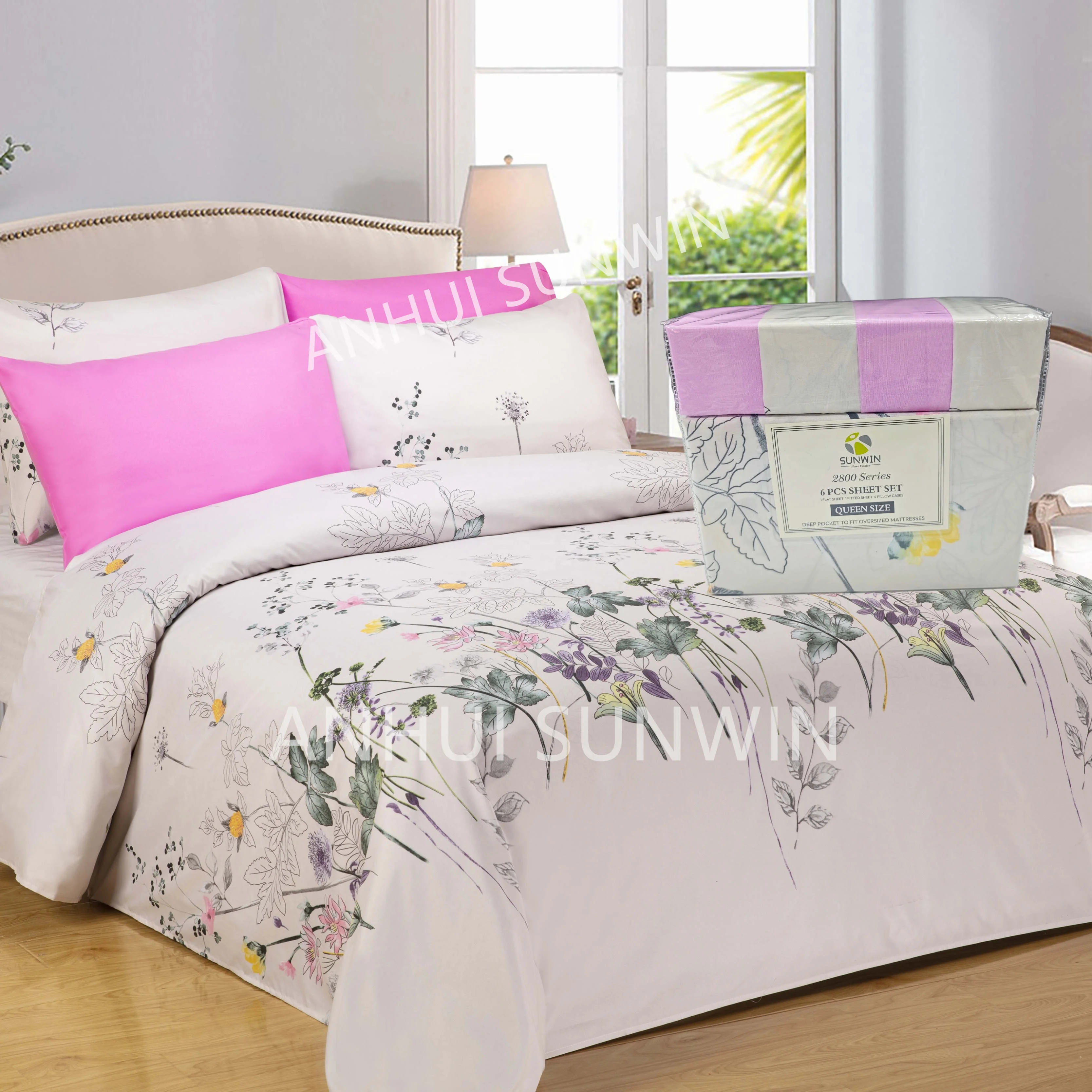 American Printed Bed Sheet & Pillowcase Sets - Soft Cotton 6 Pieces Bed Sheets Set - Fits Mattress 14 inches Deep Pocket