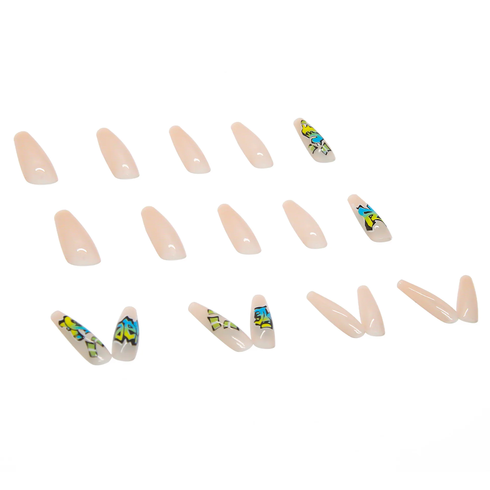 Punk Graffiti Long Nails Detachable Manicure Fake Nail Stickers Halloween Finger ABS Hand Nails Artificial Full Cover