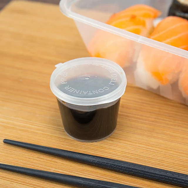 Hot selling different size have lid clear pp disposable mini plastic cup for sauce