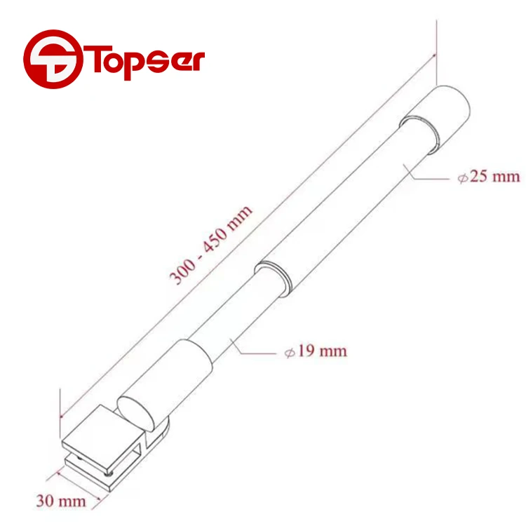 stainless steel adjustable support bar for shower screen ,from ceiling to glass screen support bar