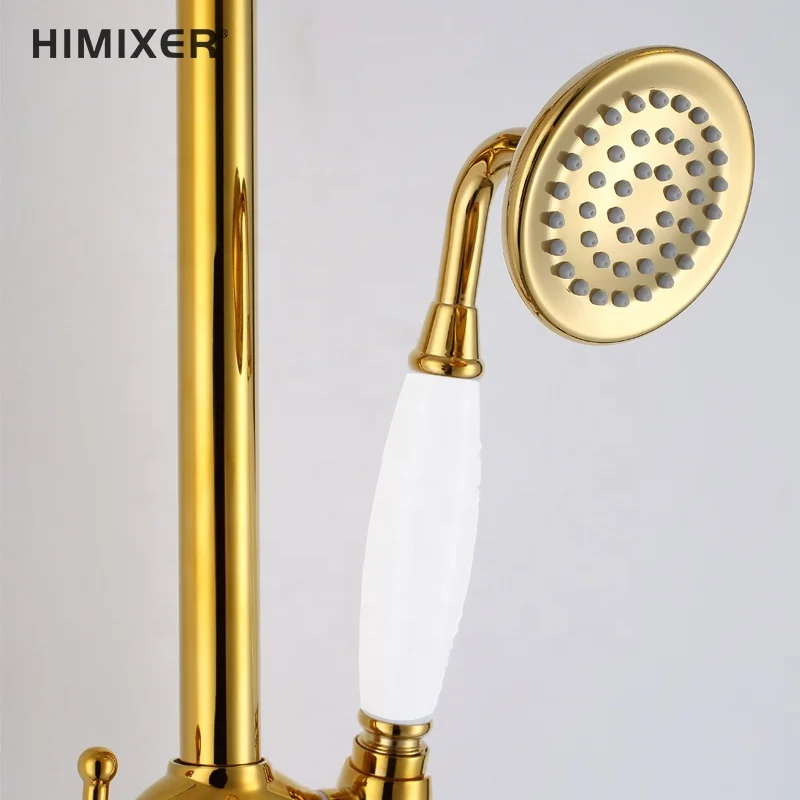 HIMIXER classical gold shower set colonne de douche exposed in wall  thermostatic shower mixer 3 ways brass   bath shower faucet