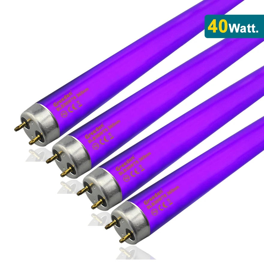 Greeden 1200mm 4ft 365nm 395nm G13 Base Glass Ultraviolet BLB Tube Black Light 40W 36w