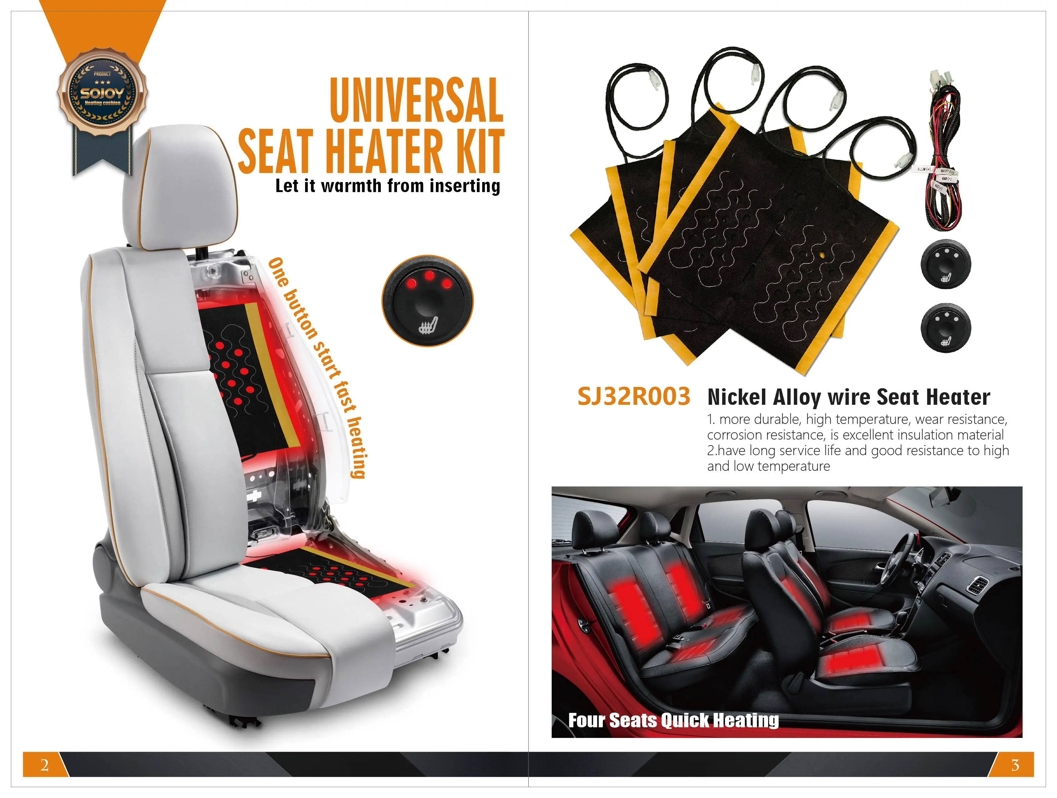 Sojoy Wholesale Carbon Fiber Universal 12V car heated seat heater pad car seat heater switch