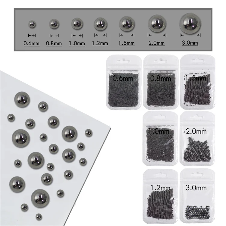 0.6-3.0MM 5g/bag Round Mini Caviar Metal Stainless Beads 3D Micro Ball Nail Charms For Woman DIY Manicure Decoration