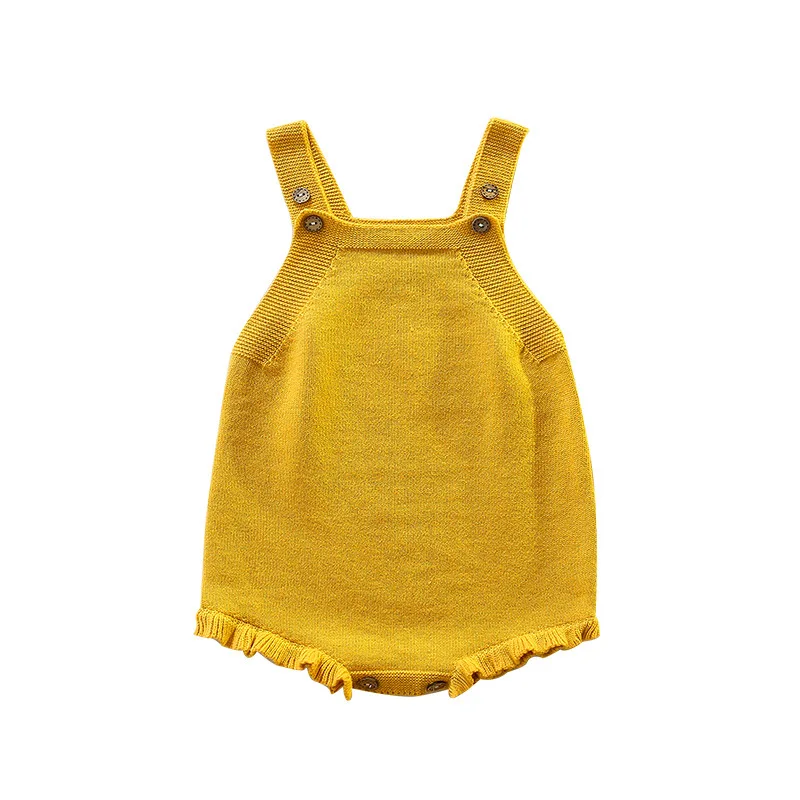 New White Newborn Toddler Spring Summer Sleeveless Sweaters Crawl Clothes Cute 100% Cotton Baby Knitted Romper(Old) With Buttons