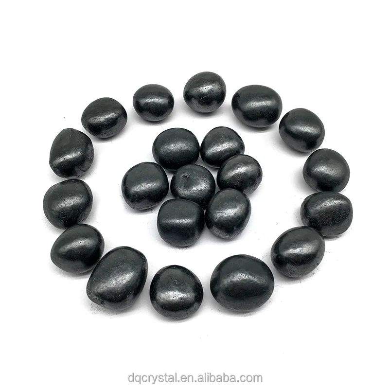 Wholesale Polished Round stone shungite Tumbled crystal  gemstone for fengshui home decoration