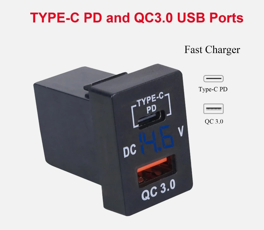 Dual USB Port QC3.0 Charging Port Car Charger Socket Charging Power Adapter Outlet for Toyota Corolla Camry RAV4 Cruiser