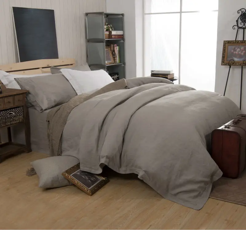 French Linen 100% Stone Washed Flax Printed King/Queen Size Comforter Set Wool Woven Technique Home Use Bed Sheets Plant