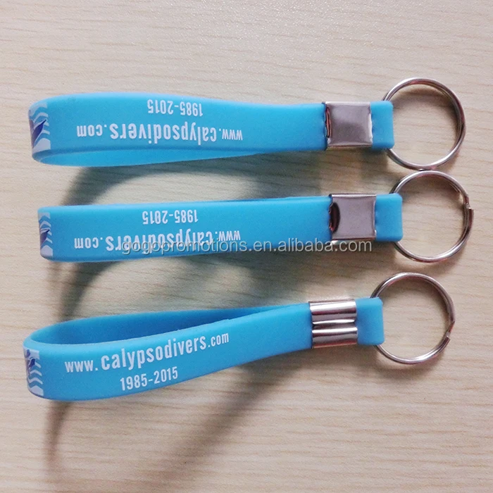 OEM Personalised custom debossed logo Promotion keychain Cheap Rubber wristband silicone bracelet keychain