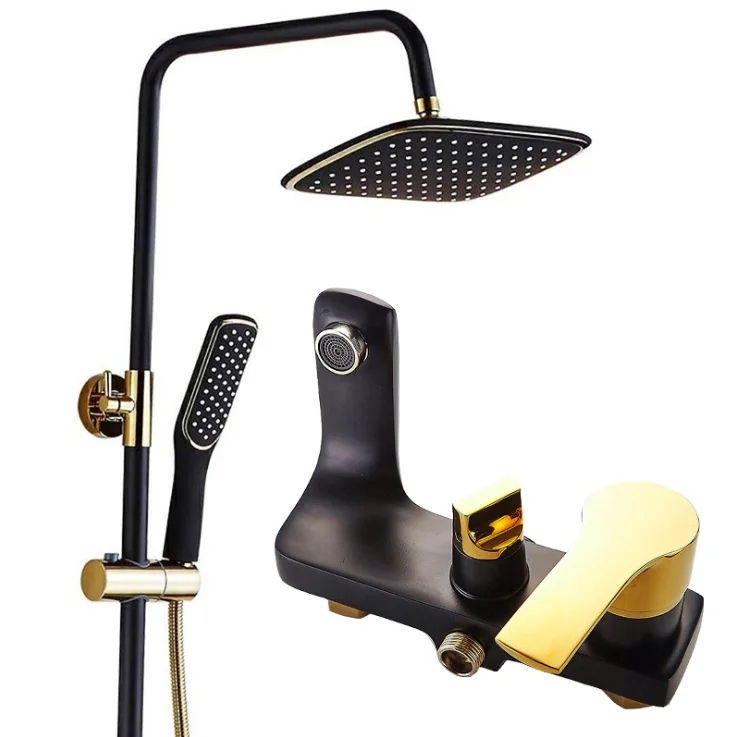 Wall Mounted Exposed Shower faucet Matt Black gold Rainfall for Bathroom Shower Sets from factory