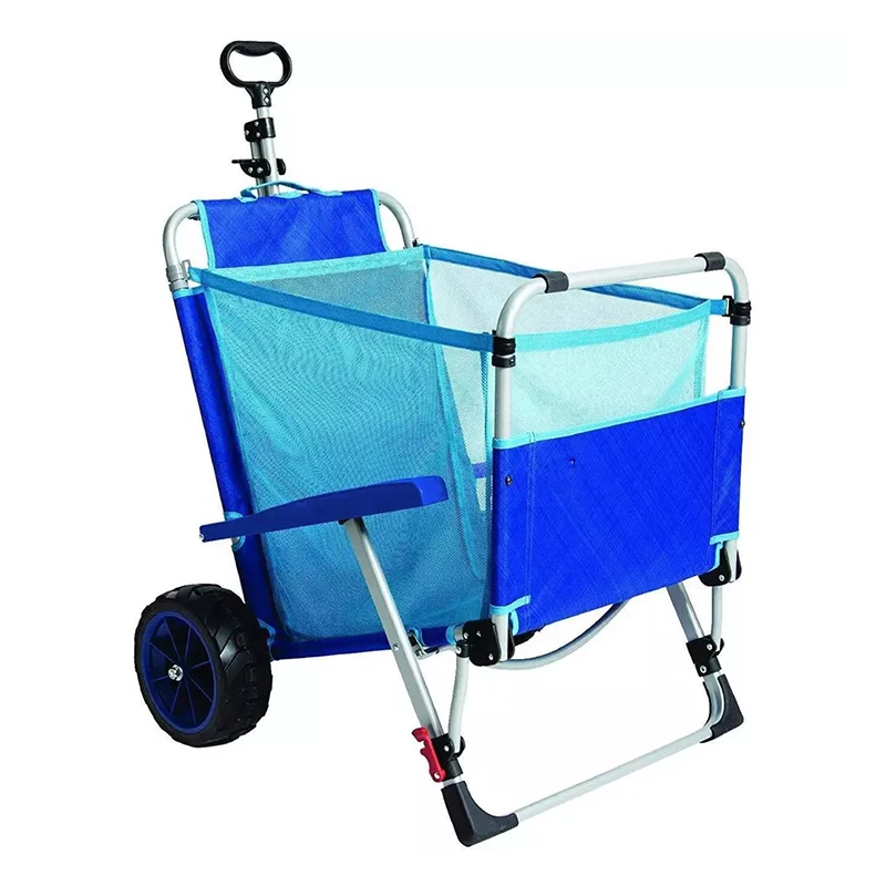 150kgs Tool Trolley Wagon Beach Trolley Cart with 4 Balloon Beach Wheels Folding Camping Fishing Chair Beach DAY Lounger Metal