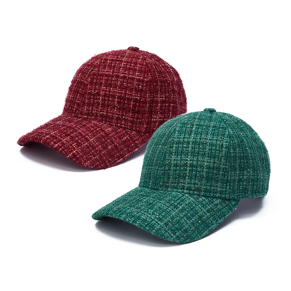 Fashion British Style Gold Line Gorras Small Square Peaked Check Pattern Plaids Tweed Baseball Cap Custom Logo Baseball Hat