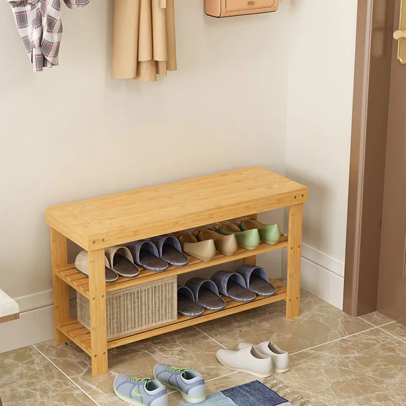 Modern Simple Design Shoe Rack Bench Bamboo Entryway Hallway Shoe Racks With Seat For Bedroom