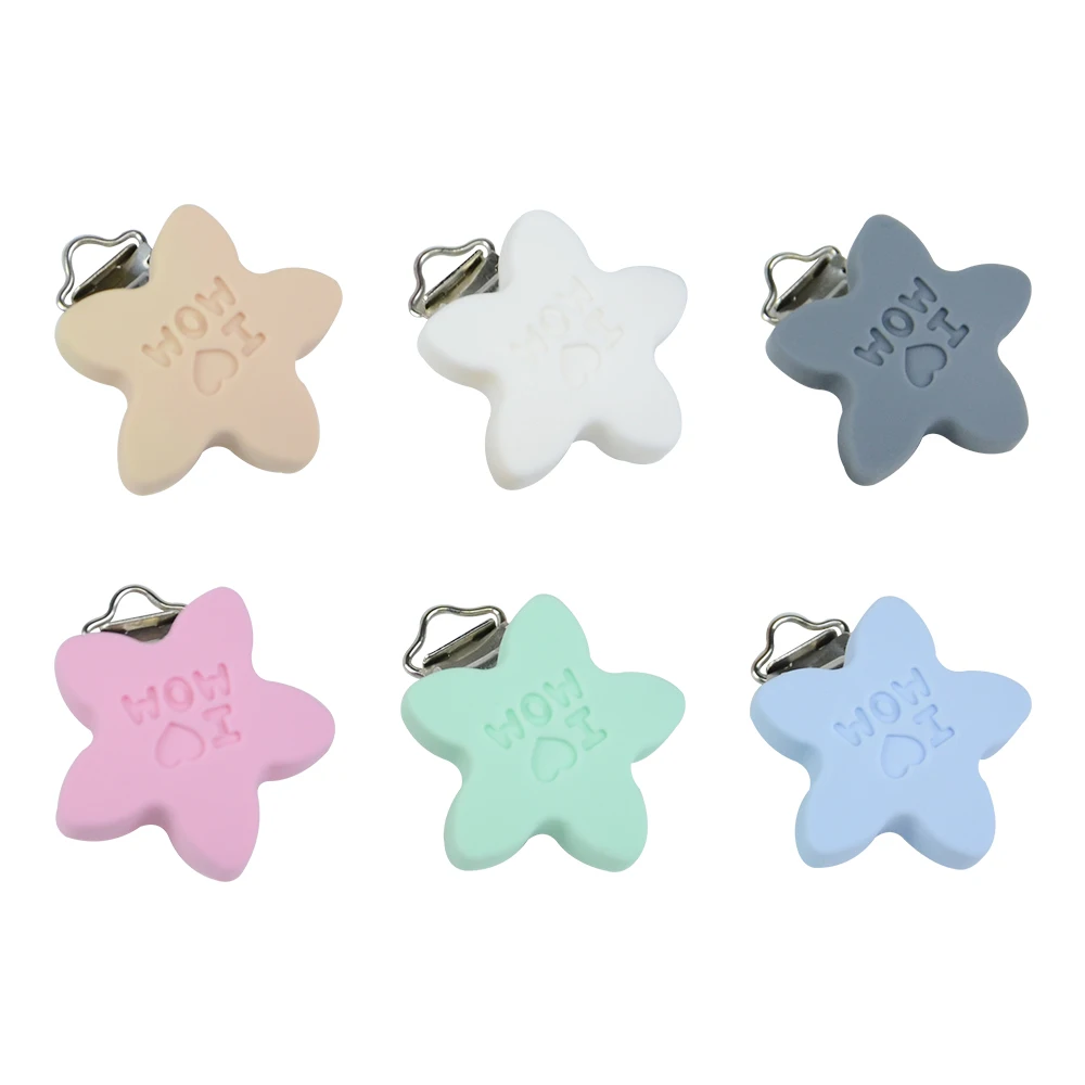 Customized Pattern Print Anti-lost Pentagram Shape Silicone Holder Pacifier Clip BPA Free Silicone Pacifier Holder