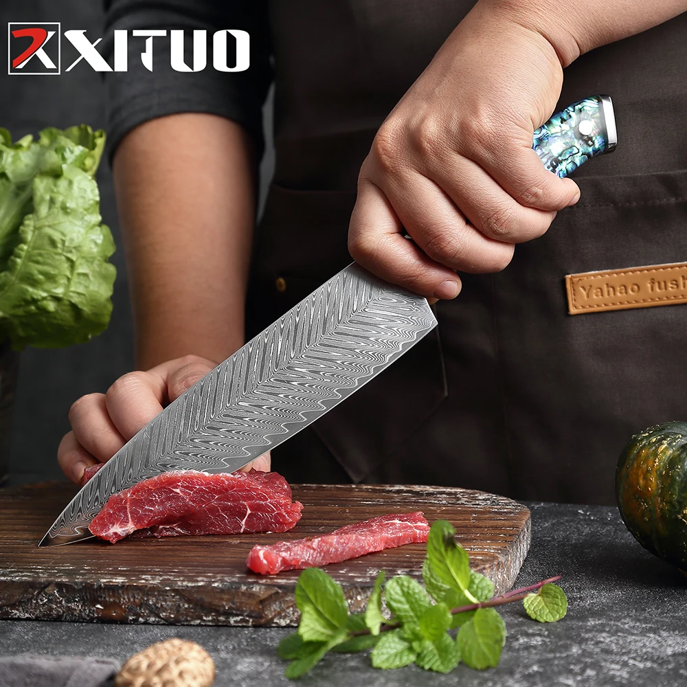 XITUO Chef Knife Drop shipping Damascus Steel Set Kitchen Knives 1-5 PCS Japanes Santoku Boning knife Shell Handle Free Shipping