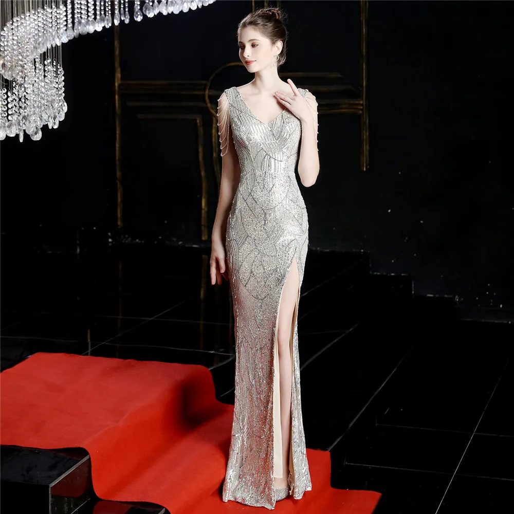 16596-S#New style Arab evening dresses luxurious gown women sequin prom Fat Lady Dress Plus Size Dress Super Size