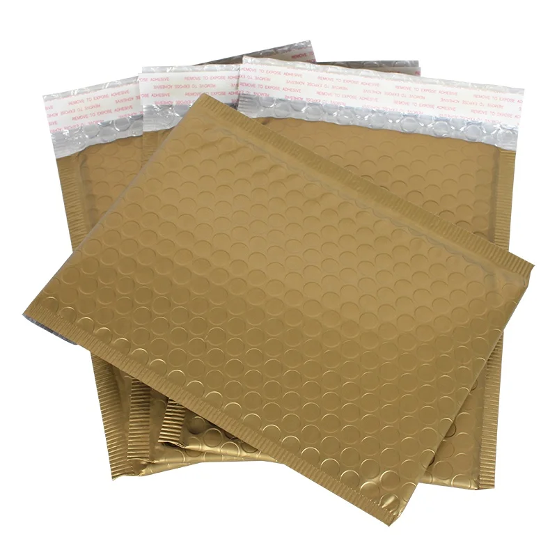 
Luxury Custom Logo Matte Gold Foil Metallic Packaging Bags Poly Bubble Mailers Padded Envelopes For Apparel 