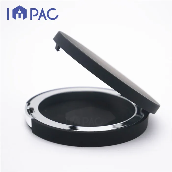 cosmetic flat round black empty blush compact powder case with mirror 8g