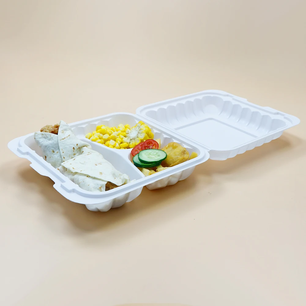 9 In 9 3 Compartment Food Container Hinged Lid Container Biodegradable Food Packaging Plastic Burger Box